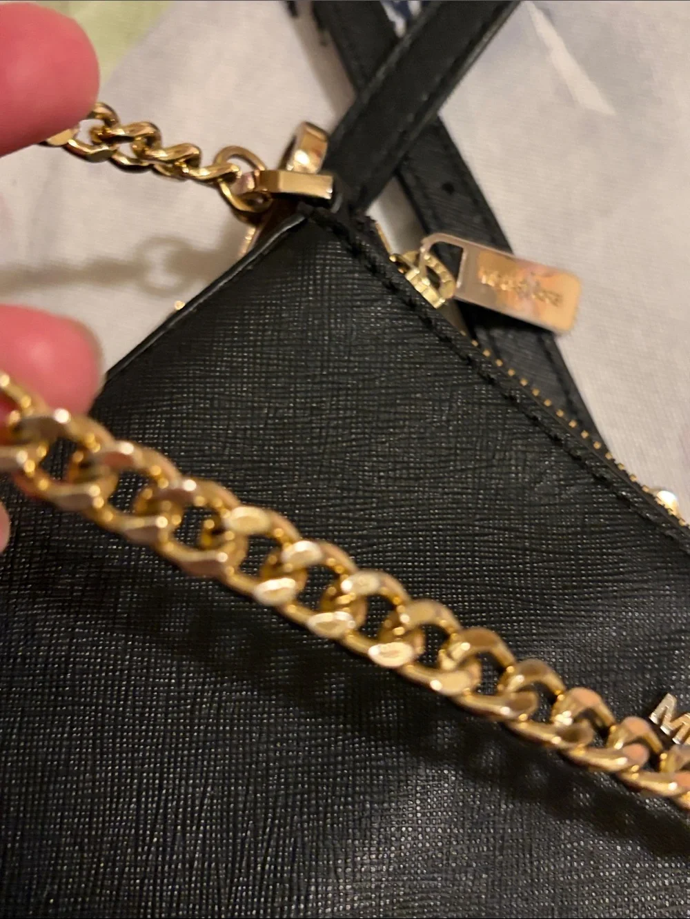Michael Kors Black Leather Crossbody with Gold Chain Accent